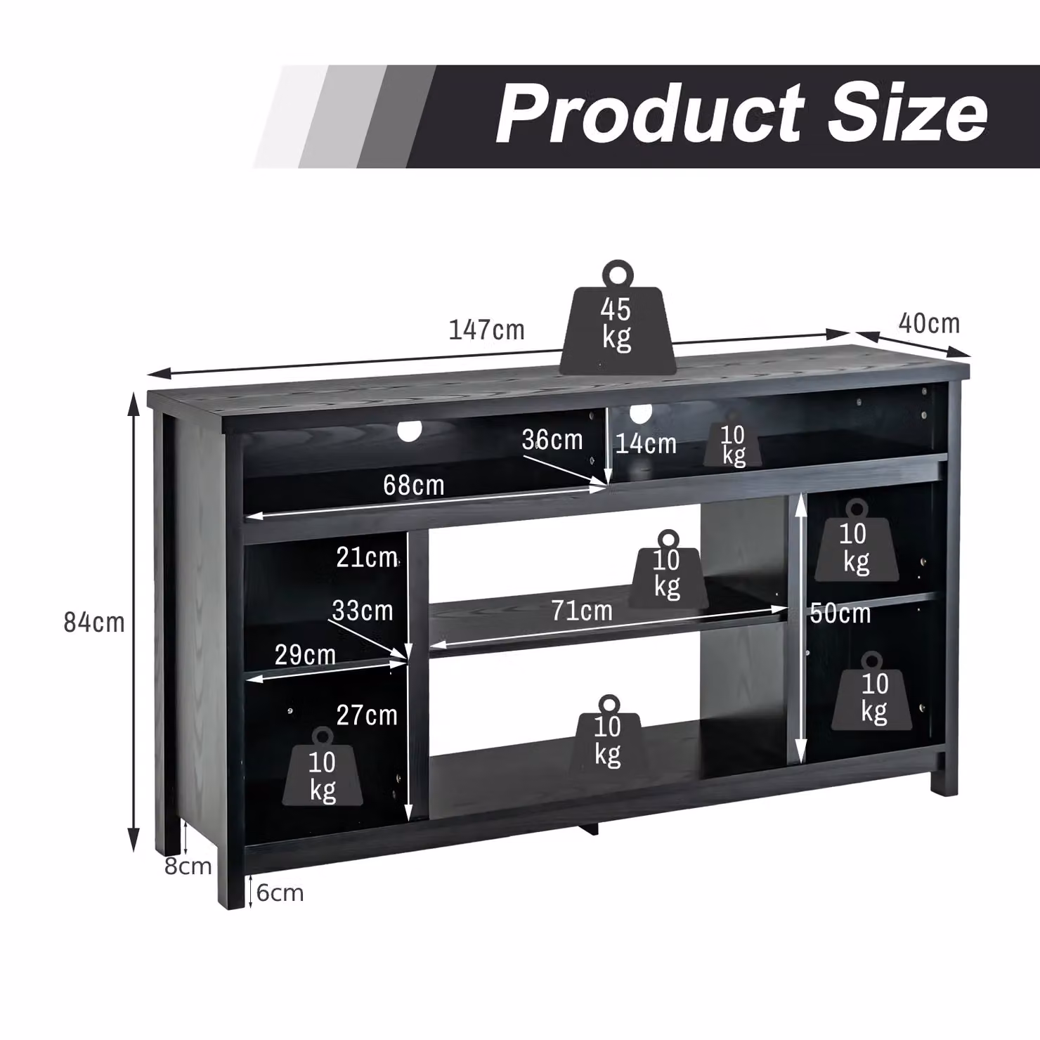 Costway Modern Fireplace TV Stand Media Console Table in Black with Adjustable Shelf for TVs up to 65 inch – 4