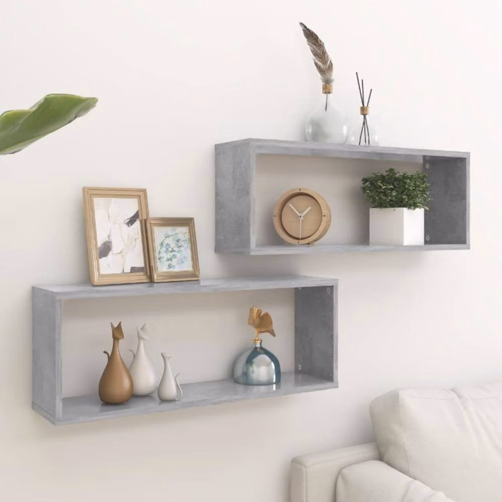 Berkfield Home Wall Mounted Cube Shelf Set of 2 in Concrete Grey, W: 60 cm, D: 23 cm, H: 15 cm – 2