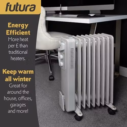 Futura 2000W Oil Filled Radiator, Portable Freestanding Electric Heater in Grey – 4