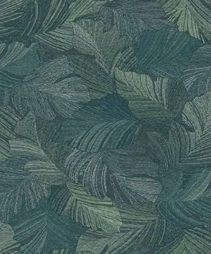 Grandeco Charming Scattered Leaves Textured Vinyl Wallpaper, Green, Petrol, Blue and Brown