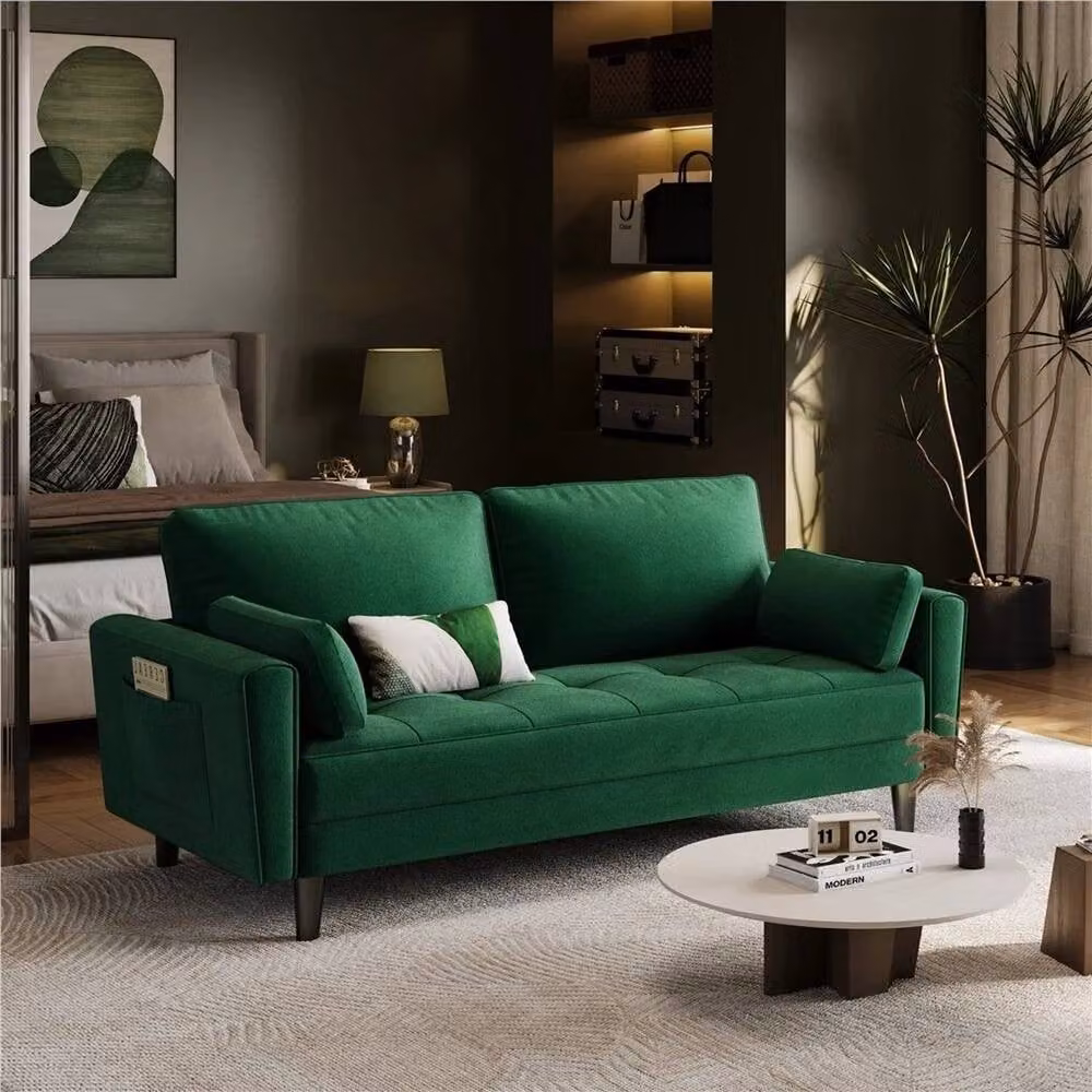 NESTLUNE Green Fabric 2 Seater Upholstered Sofa – 4