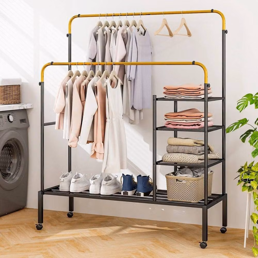 KORVIXA Adjustable Rolling Clothes Drying Rack in Black Steel – 2