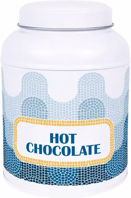 Purely Home Mosaic Waves Hot Chocolate Canister Metal Kitchen Storage Tin in Blue and White