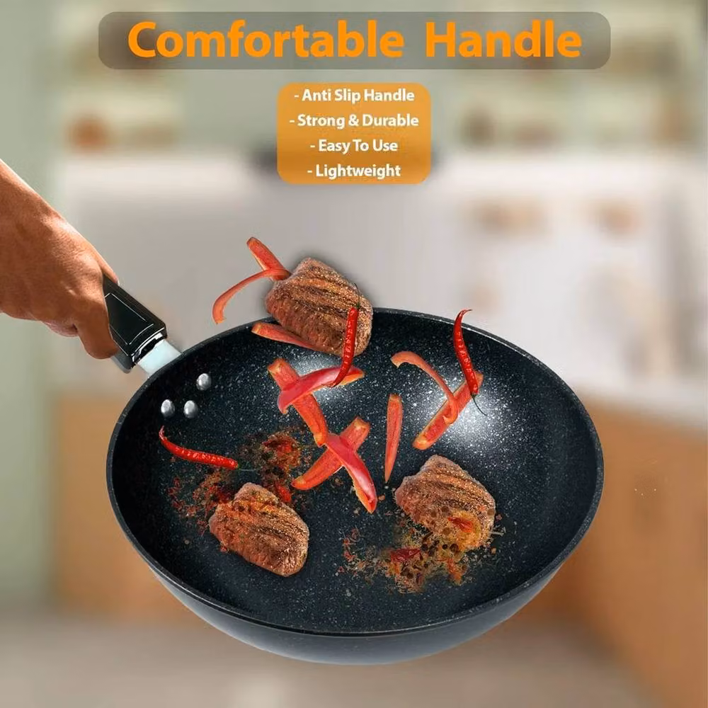 Kelvenix Black Marble Non-Stick Carbon Steel Induction Wok – 3