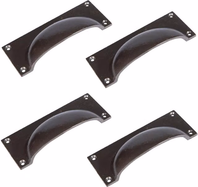 Hammer and Tongs Pack of 4 Rectangular Cabinet Cup Handles in Matt Black Iron, W: 130 mm, H: 50 mm