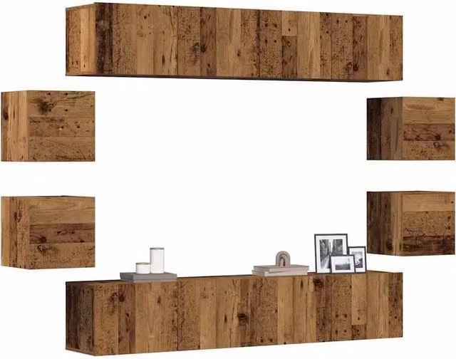 Berkfield Home Modern Wall Mounted TV Cabinet Set of 8 in Brown Old Wood Engineered Wood – 1