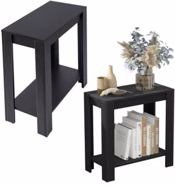 NESTLUNE Black Thick Narrow End Table and Sofa Side Storage Shelf – 1