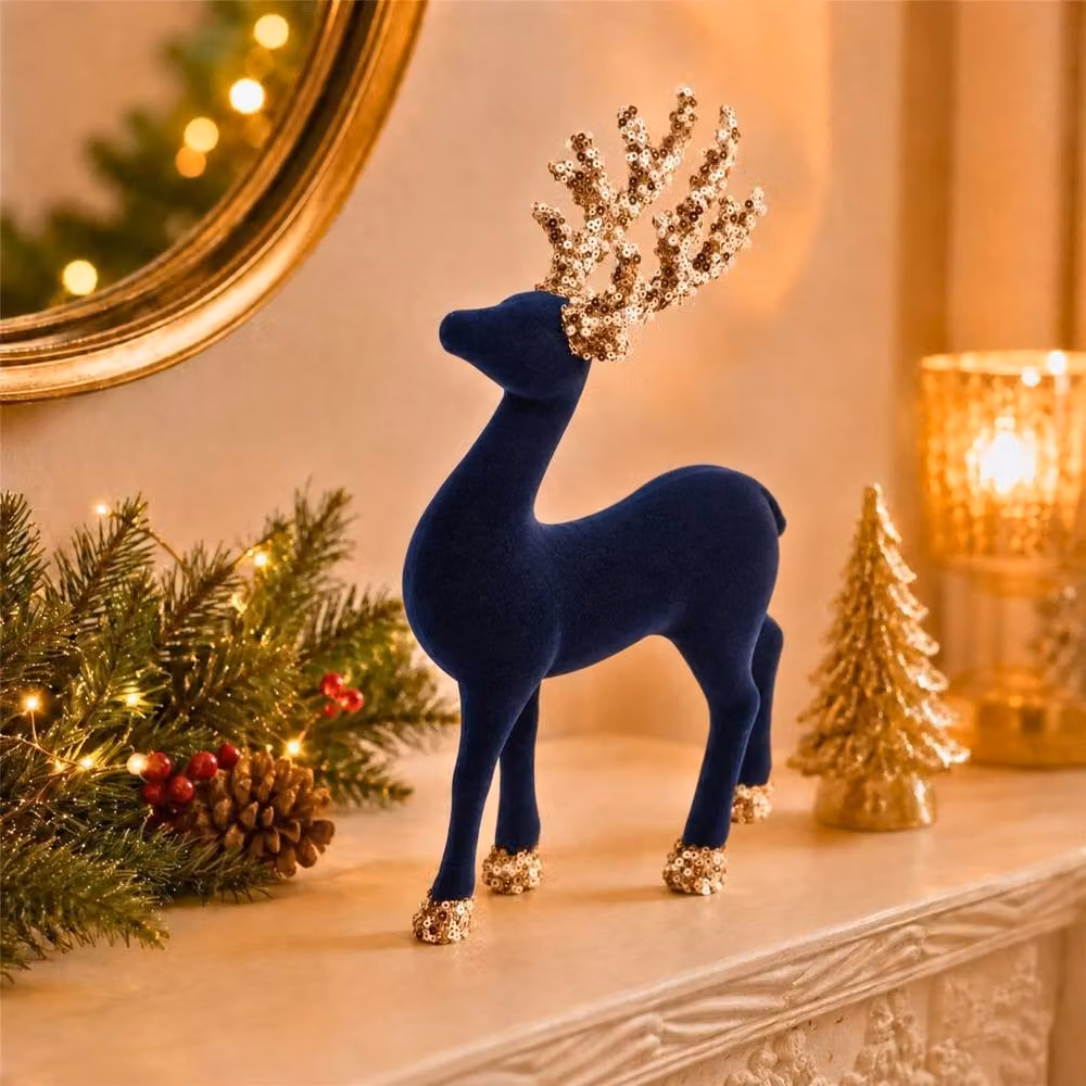 Shatchi Christmas Reindeer Figurine in Mid Blue, Height: 23 cm – 2