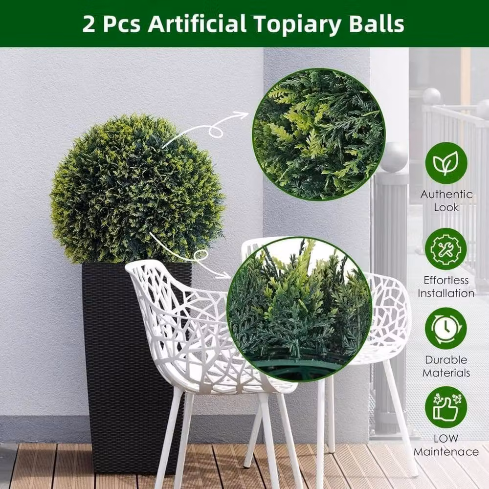 VOGREX Set of 2 Large Artificial Green Cedar Topiary Balls, Diameter: 63 cm – 3