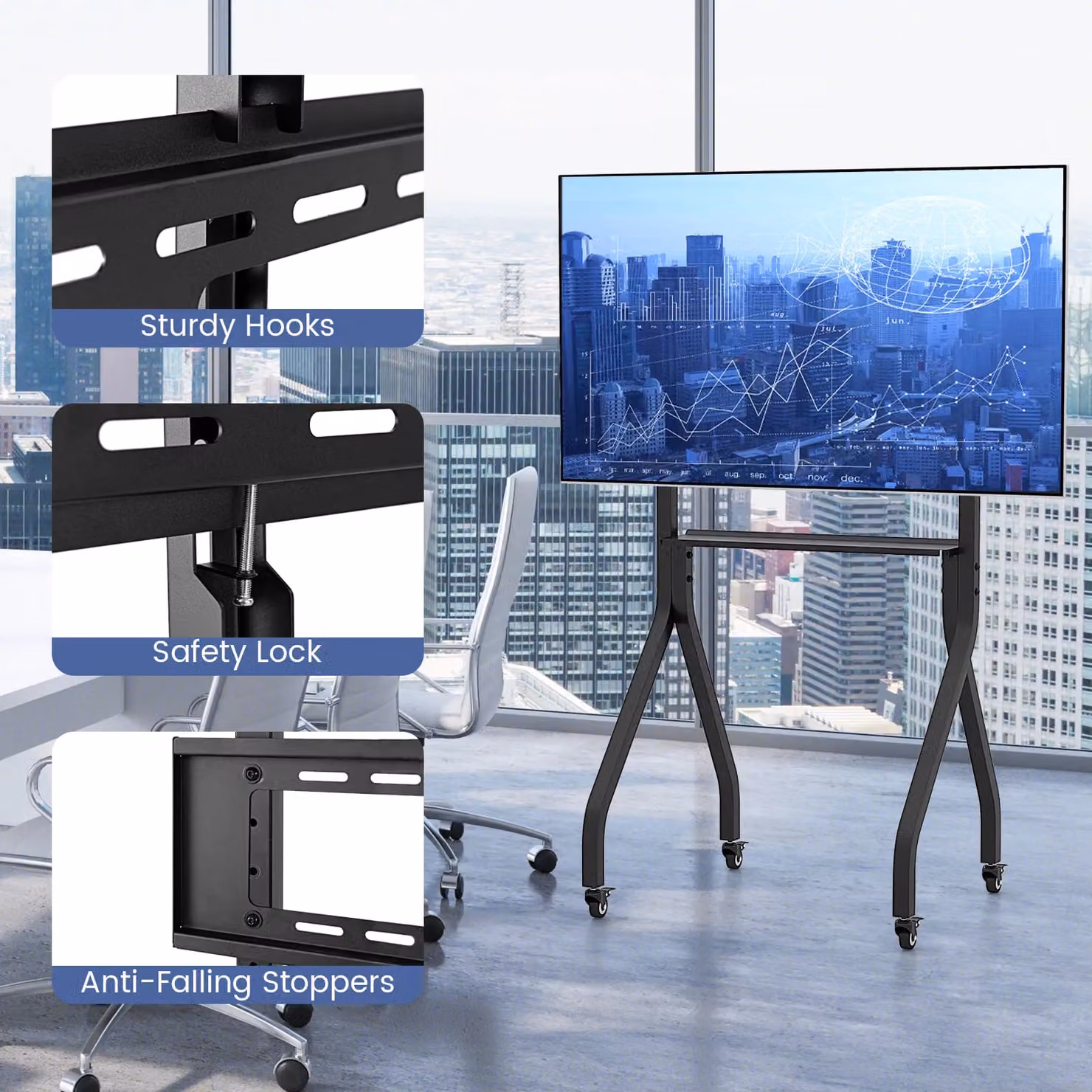 Costway Mobile Rolling TV Cart for 43-100 inch Flat or Curved Screens, Black – 5
