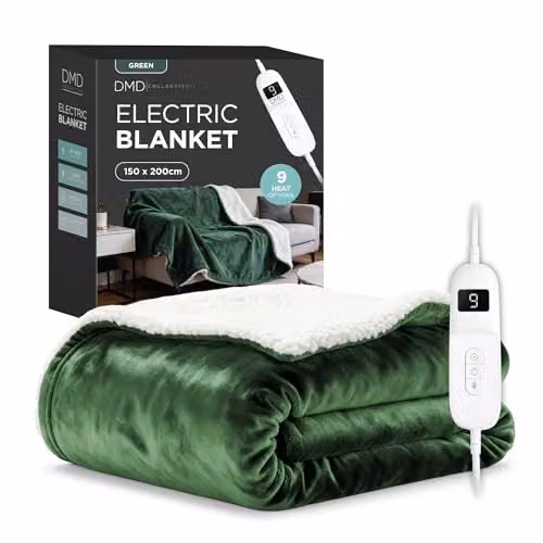 DMD Collective Green Fleece and Sherpa Electric Blanket Throw with Timer Settings, W/D/H: 150 x 200 cm – 7