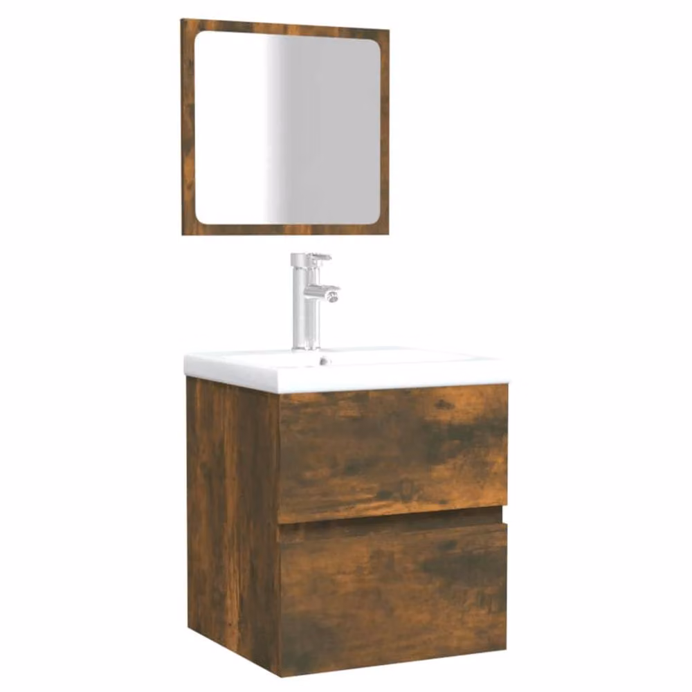 Berkfield Home Modern Wall Mounted Bathroom Cabinet with Mirror in Smoked Oak Brown – 3