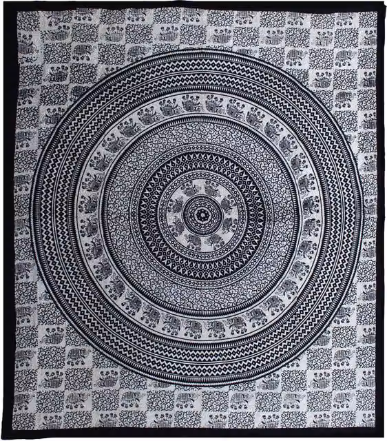 KDMD Double Cotton Bedspread and Wall Hanging Set with Black Elephant Mandala Design – 2