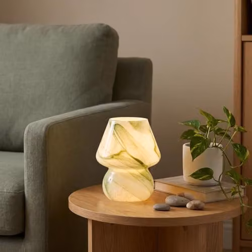 Happy Homewares Modern Mini Mushroom Glass Table Lamp in Green and Transparent, H 18 cm x W 16 cm x D 16 cm – 2