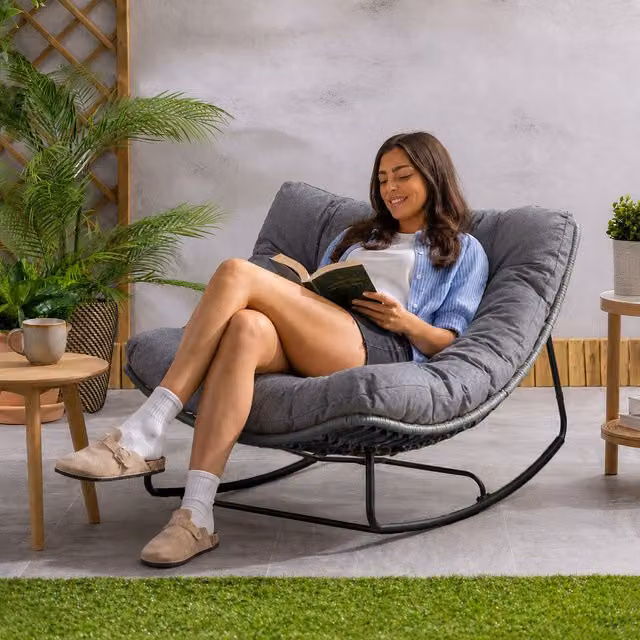 Homerepublic Modern Grey Rattan Outdoor Rocking Chair