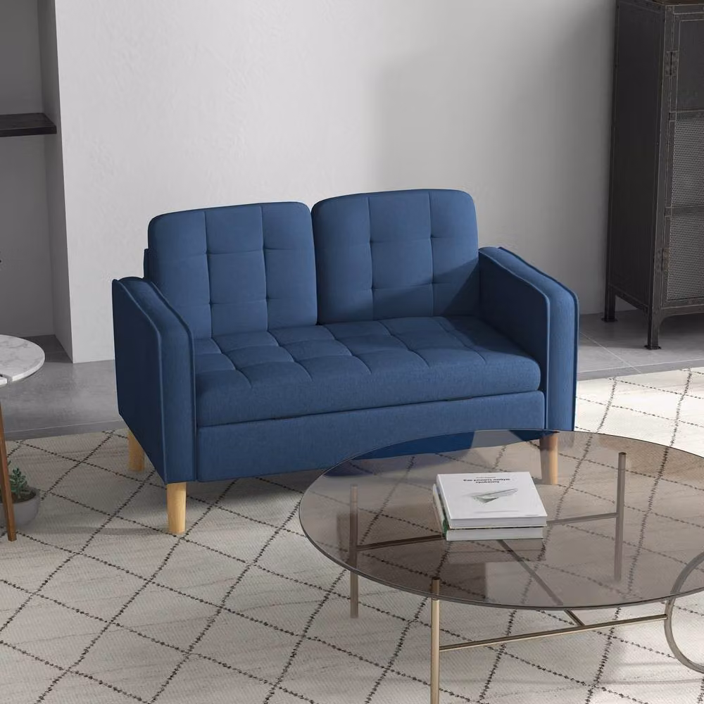 ERGOVEXA Modern Blue 2 Seater Loveseat Sofa with Solid Wood Frame and Fabric Upholstery – 4