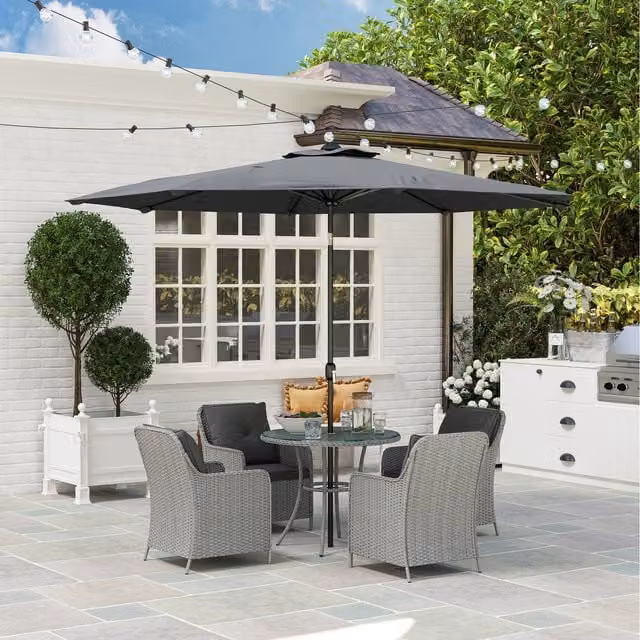 Outsunny 6 Piece Modern Rattan Garden Furniture Set with Umbrella and Cushions in Light Grey