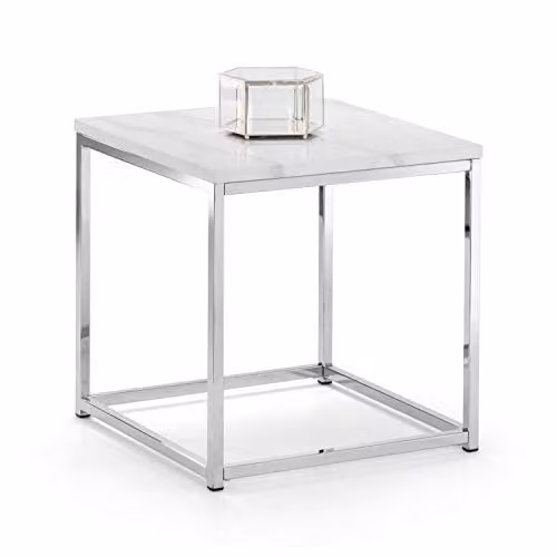 Julian Bowen Scala Square Side Table in White and Silver – 1