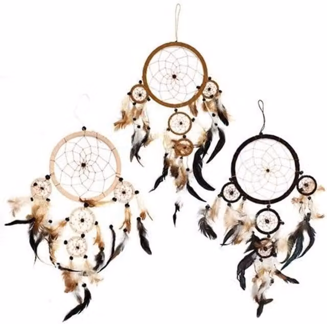 KDMD Large Handcrafted Bali Dreamcatcher in Beige and Brown with Geometric Mandala Design – 1