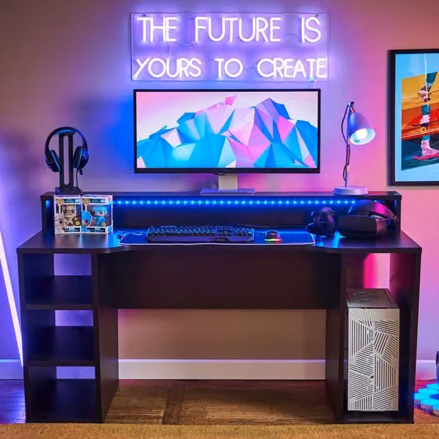 Rest Relax Simulator Gaming Desk in Black with Matt Rectangular Top and Dual Pedestal Design
