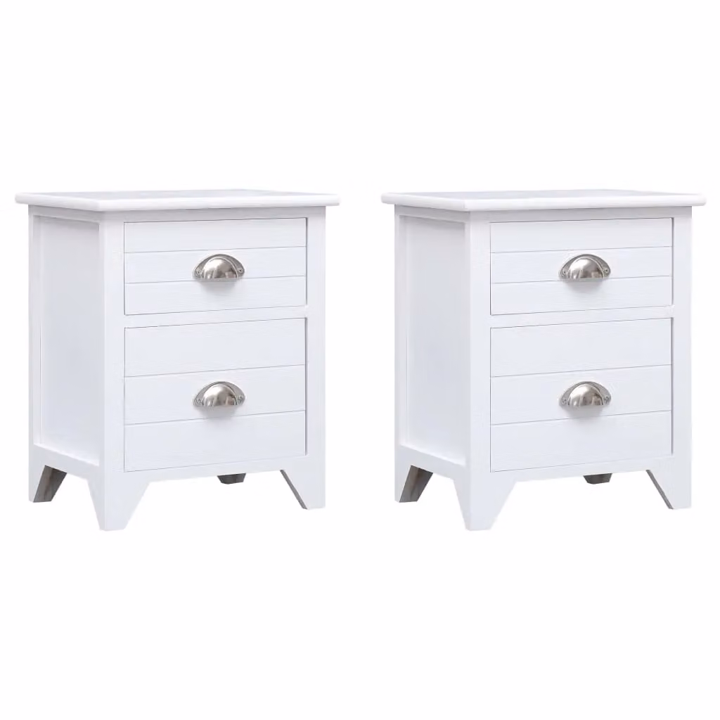 Berkfield Home Set of 2 White Wood Nightstands with 2 Drawers – 2