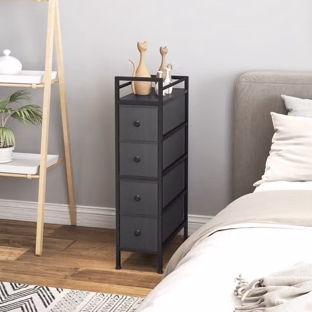 HOMCOM Slim Fabric Chest of Drawers with 4 Drawers in Black