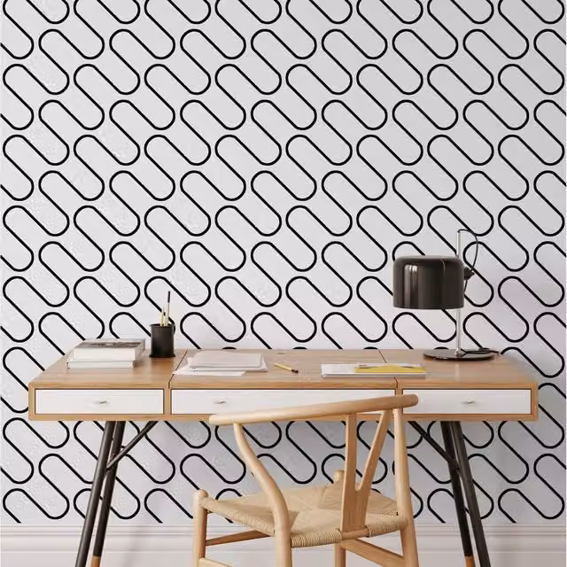 Muriva Abstract Minimalist Monochrome Feature Wallpaper in Black, White and Grey