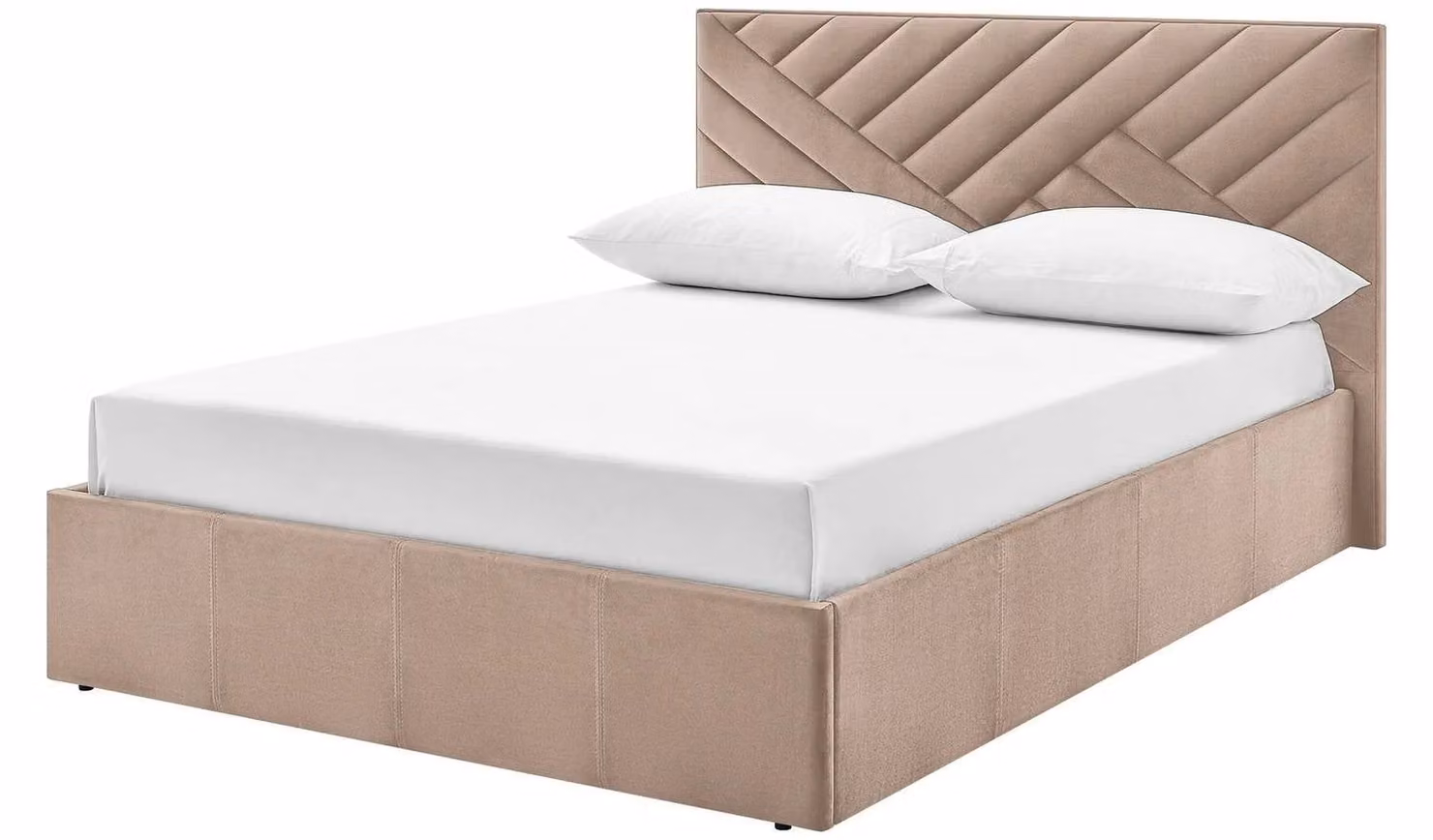 Luca Double End Lift Ottoman Bed in Beige Upholstered Fabric, W/D/H: 150 x 200 x 100 cm