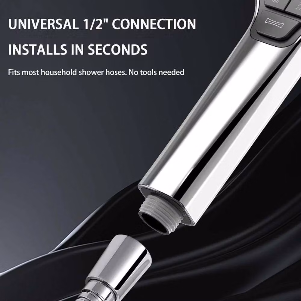 Kelvenix Water Saving Handheld Shower Head with 8 Jet Types in Silver and Chrome, Diameter: 52 cm – 2