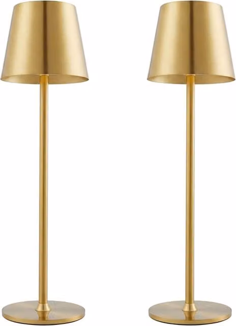 Living Star Set of 2 Modern Metal LED Table Lamps in Gold/Brass