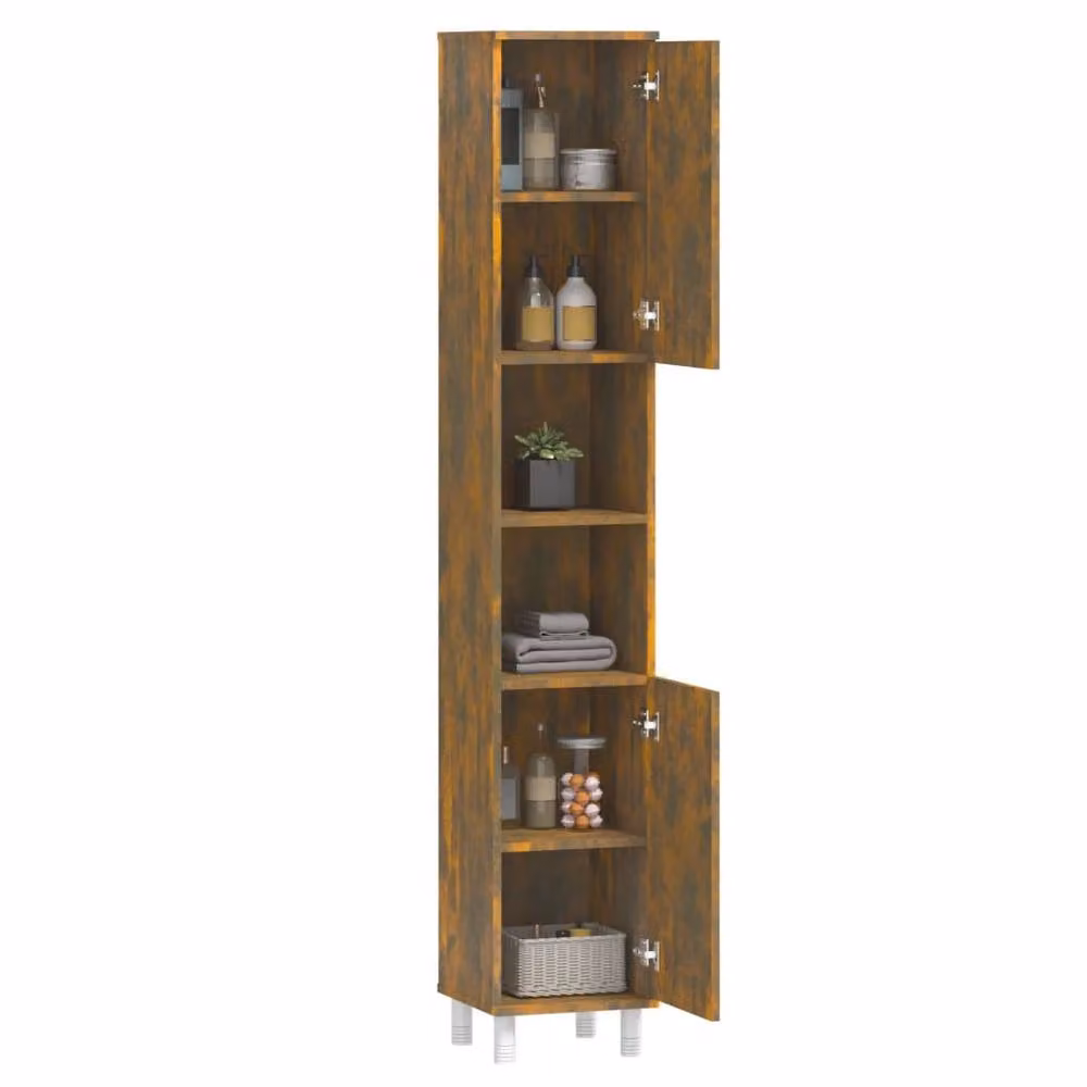 Berkfield Home Smoked Oak Bathroom Cabinet in Brown, W/D/H: 30 x 30 x 179 cm – 4