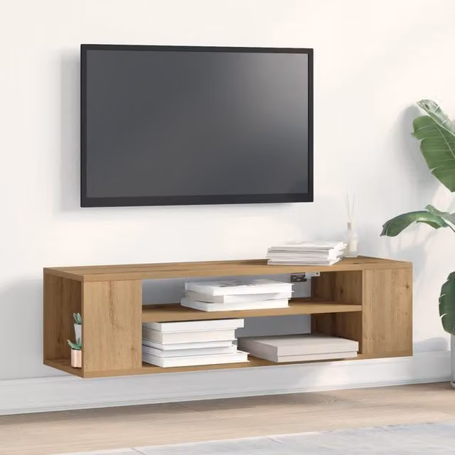Berkfield Home Wall Mounted TV Cabinet in Artisan Oak, Brown, W/D/H: 100 x 30 x 26.5 cm