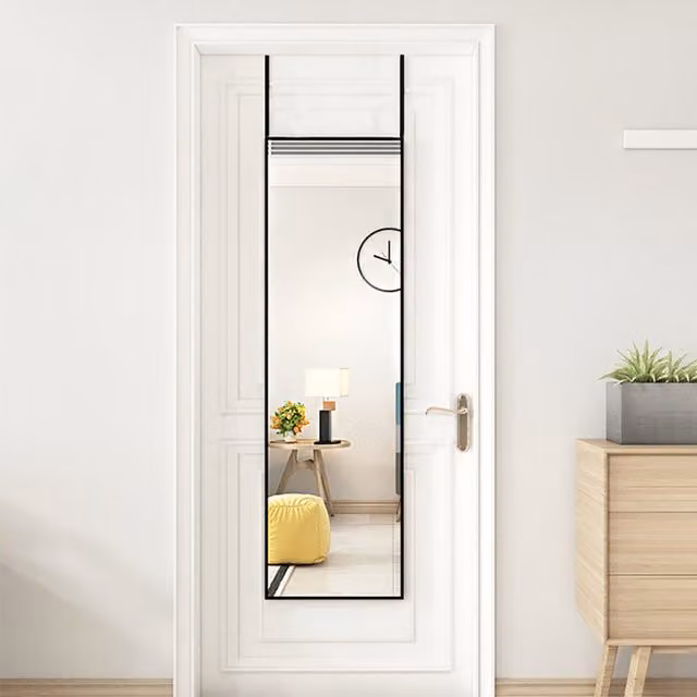 Livingandhome Rectangular Metal Frame Wall Mirror in Black, Height: 118 cm