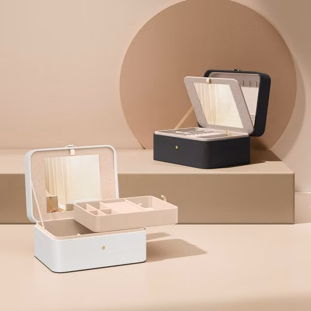 SONGMICS Jewellery Box with Mirror and Removable Tray, Black