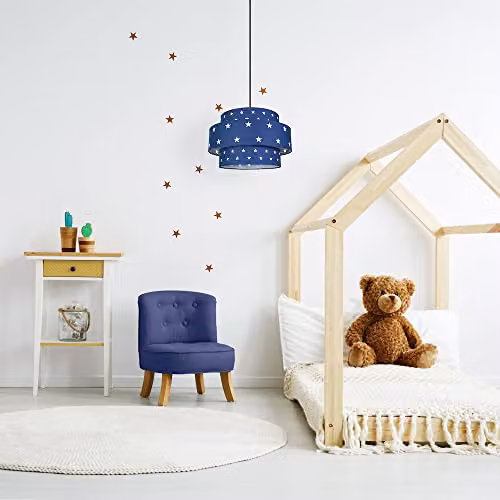 Happy Homewares Modern Triple Tier Blue Cotton Fabric Childrens Pendant Shade with Star Decoration, Diameter: 30 cm – 2