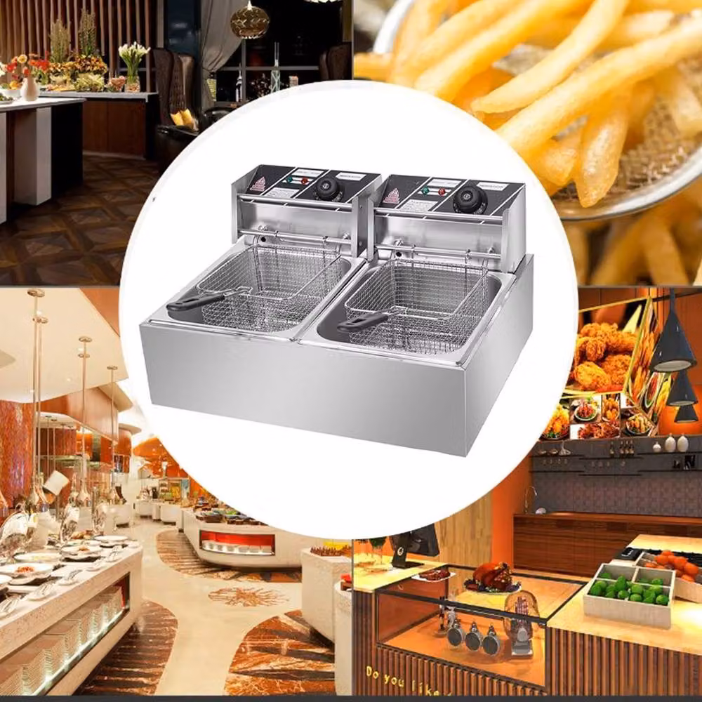 Kelvenix 20L Dual Zone Commercial Electric Deep Fryer in Silver Stainless Steel – 3