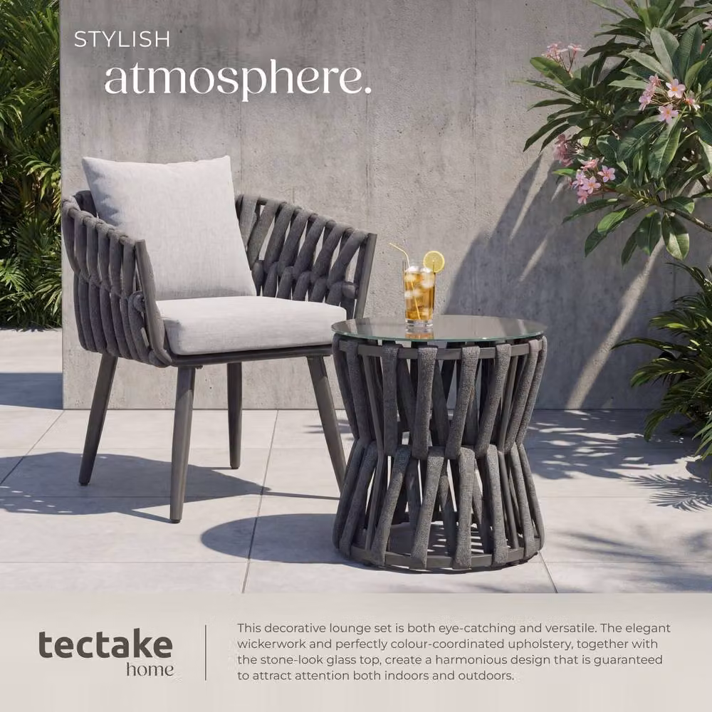 tectake Lugano Rope Design Garden Set in Dark Grey with Aluminium Frame and 1 Seater Configuration – 4