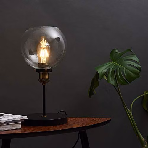 MiniSun Industrial Steampunk Style Black and Gold Table Lamp with Transparent Glass Sphere Shade – 2