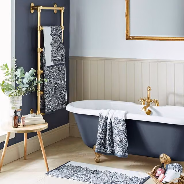 William Morris At Home Marigold Floral Cotton Towel in Prussian Blue