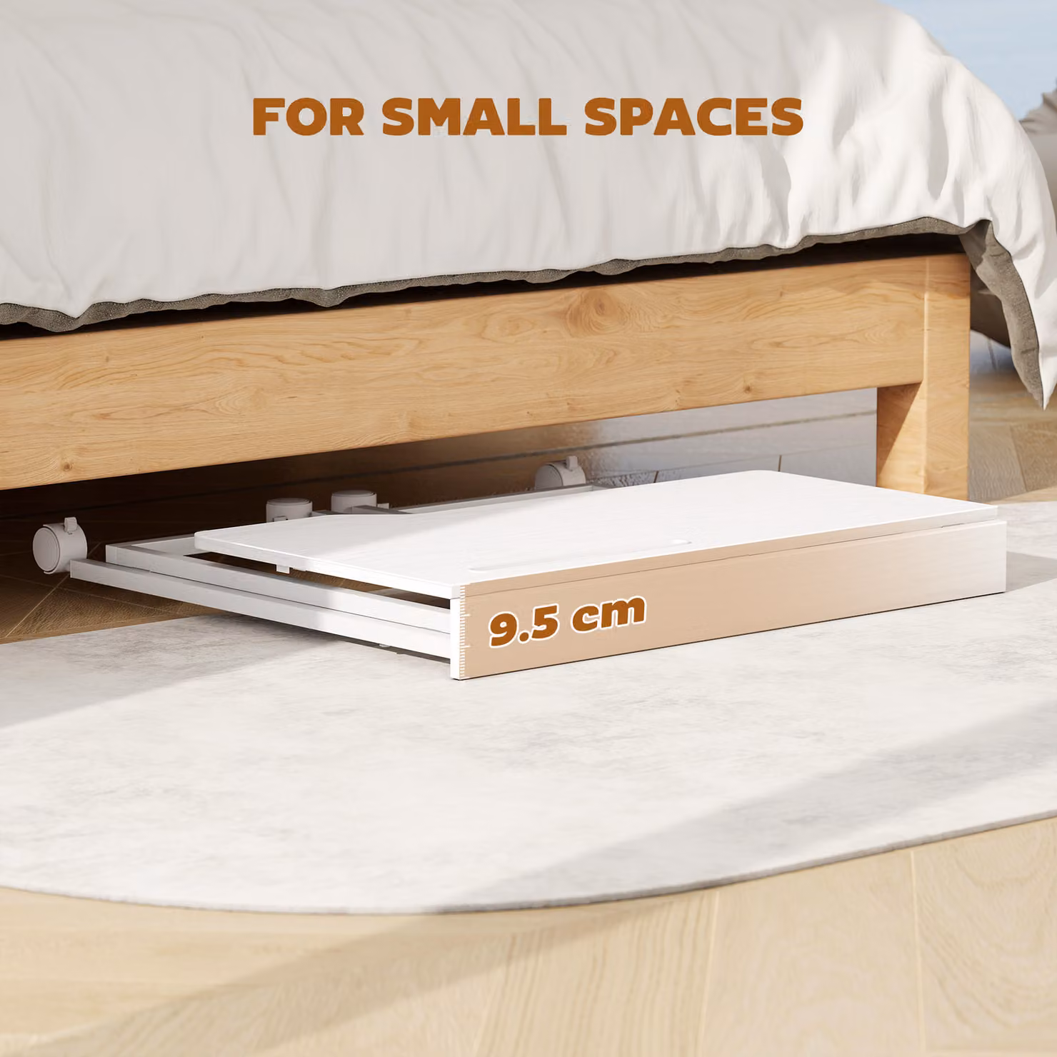 HOMCOM Small Folding Writing Desk with Castors, White Wood-Effect – 3