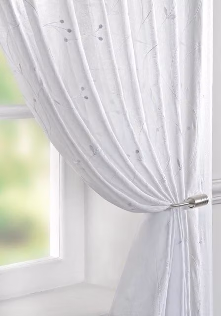 Terrys Cream Floral Single Voile Fabric Panel Curtain with Smock Tape