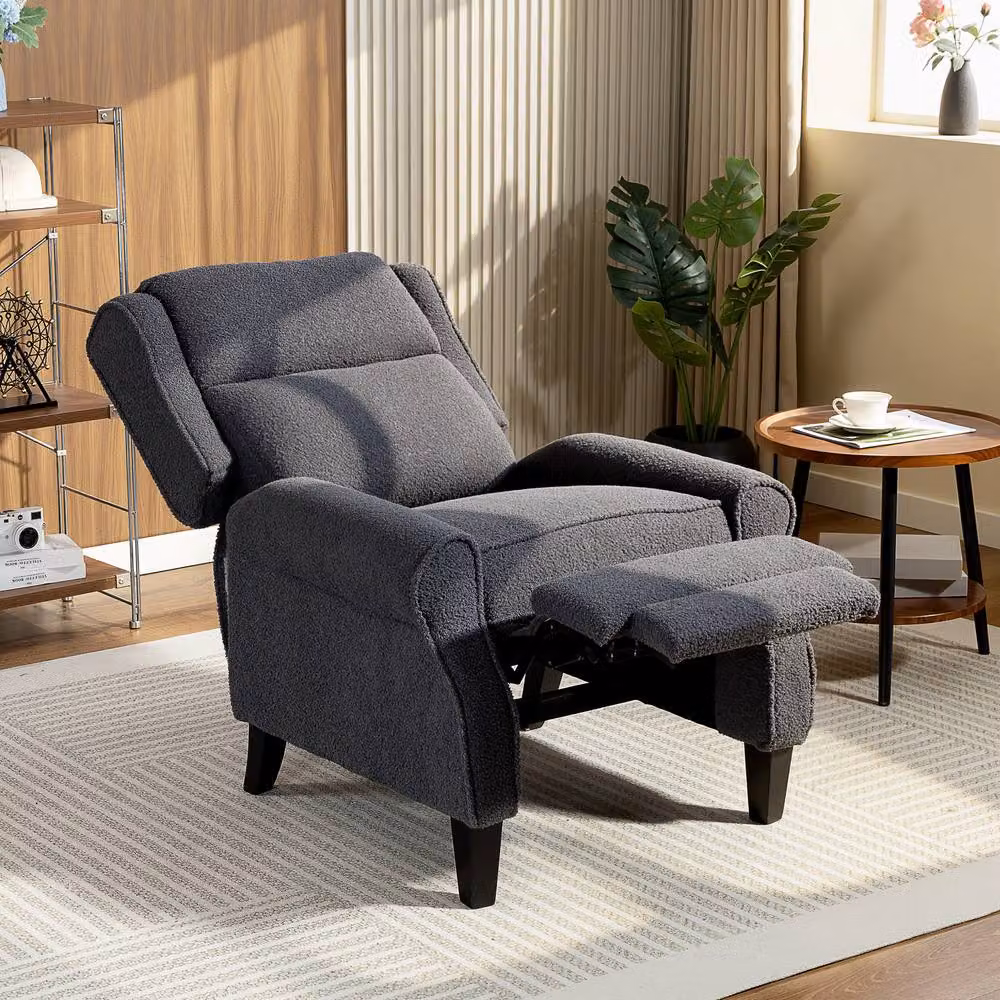 STILVORA Grey Fabric Recliner Armchair with Integrated Footrest and Metal Frame – 3