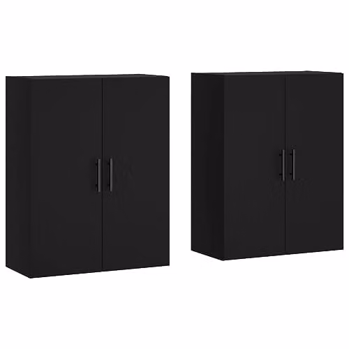 vidaXL Wall Mounted Cabinet Duo Pack in Black with Hinged Doors and Internal Shelves