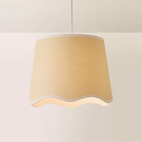 ValueLights Large Easy Fit Scallop Fabric Light Shade in Sand and White, Width: 35 cm