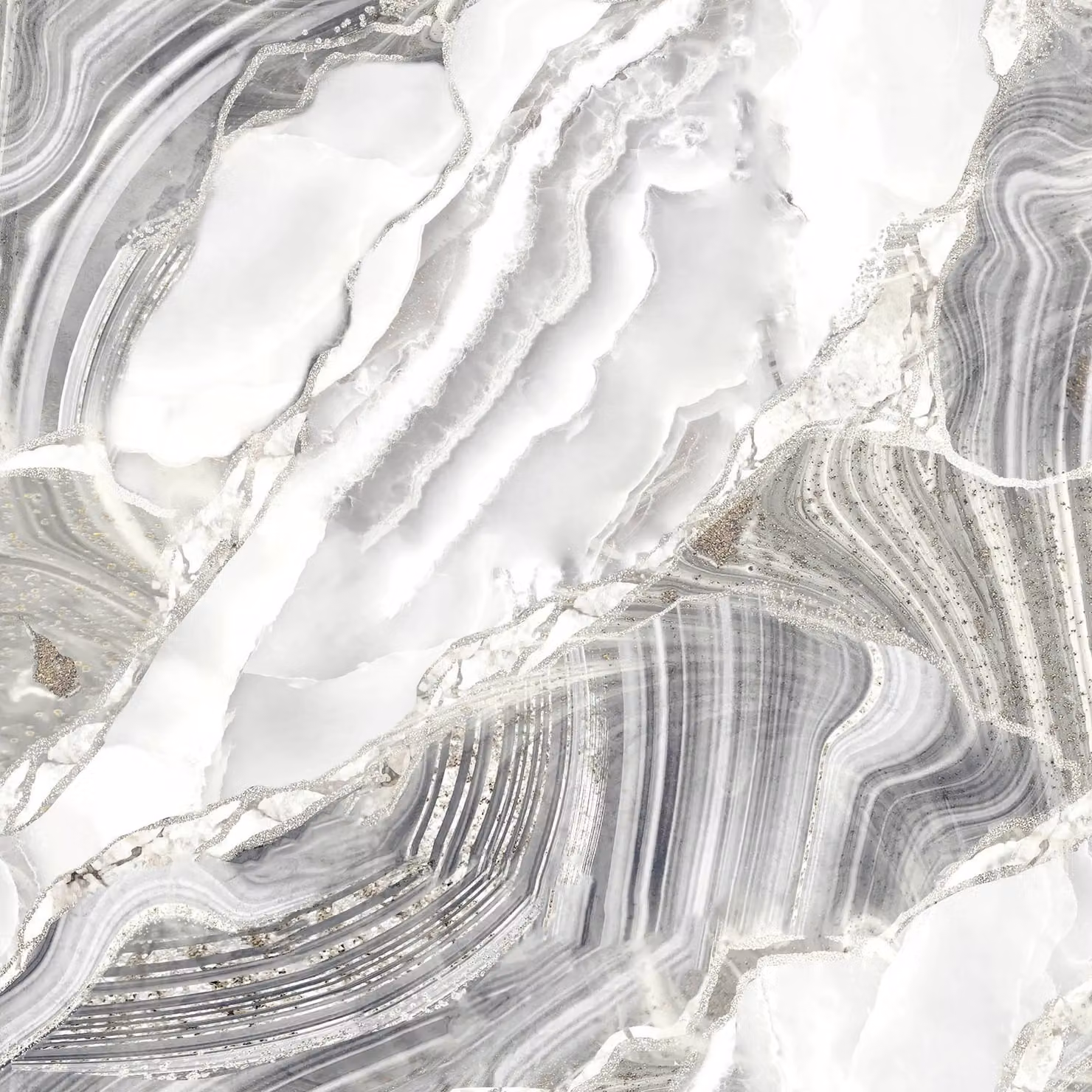 Fresco Agate Marbled Grey and Gold Abstract Wallpaper, Width: 52 cm