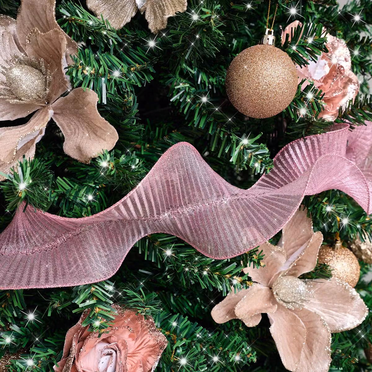 Melody Maison Hot Pink Sparkle Ruffle Christmas Tree Ribbon, 2.7m – 2