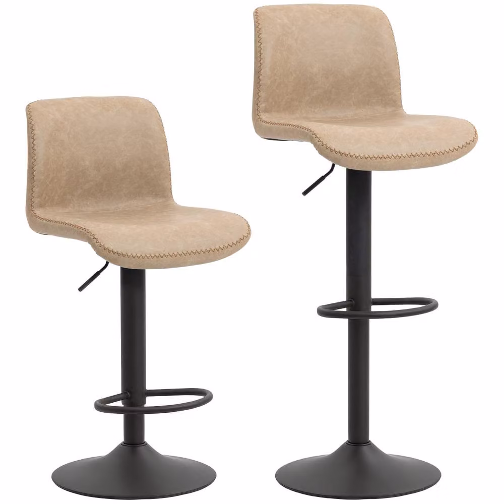 Wyld Haus Salile Set of 2 Light Brown Faux Leather Adjustable Bar Stools – 2