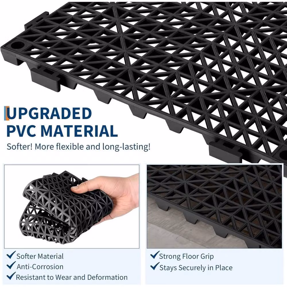 VOGREX 50-Piece Interlocking Waterproof PVC Floor Mat Tiles, Black, W/D/H: 30 x 30 x 0.45 cm – 3