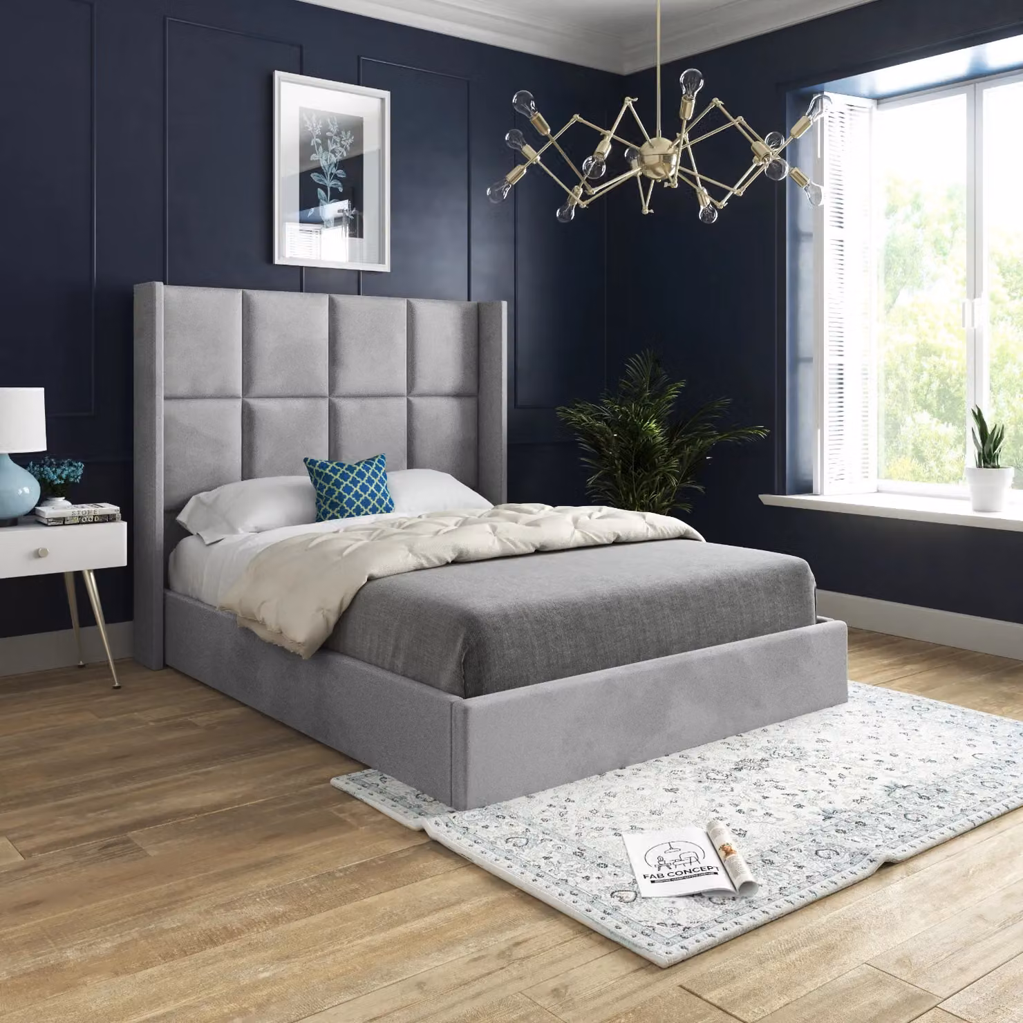 Casani Modern Upholstered Velvet Bed Frame in Grey, W/D/H: 120 x 200 cm – 2