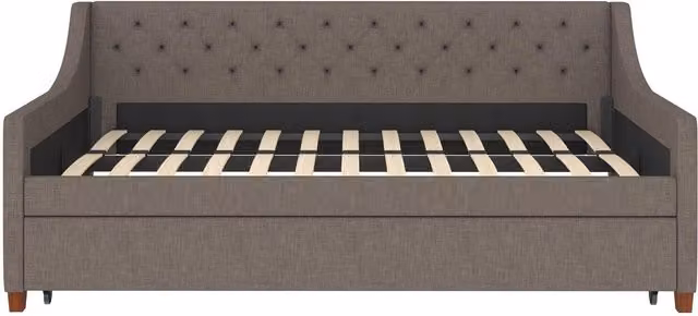 Novogratz Her Majesty Mid-Century Upholstered Daybed in Grey Linen, W/D/H: 200 x 90 x 191.75 cm – 5
